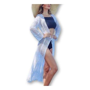 Imagem de Saída moda praia feminina tricot longa quimono manga longa moda femini