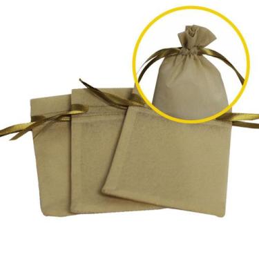 Imagem de 50 Saquinhos TNT 8x12 com Fita Cetim Bilateral Bege - Upontocom