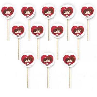 Imagem de Kit 12 Picks Decorativos Arranjo de Flores Madeira Casal - flash