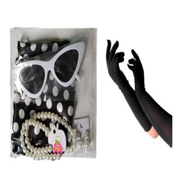 Imagem de Kit Fantasia Anos 50 60 Lenço Óculos Brinco Colar Luva Festa - MC PRES