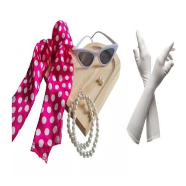 Imagem de Kit Fantasia Anos 50 60 Lenço Óculos Brinco Colar Luva Festa - MC PRES