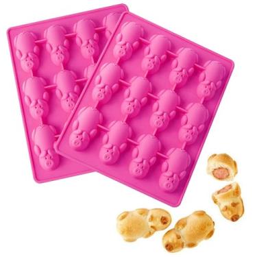 Imagem de 2 peças de moldes de silicone porquinho, molde de bolo de porquinho rosa molde de chocolate, forma de silicone porquinho para biscoitos, gelo, calda, geleia