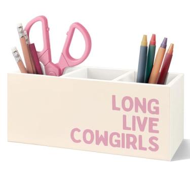 Imagem de VIIJJUE Porta-lápis de madeira Pink Western Cowgirl, presentes de vaqueira para mulheres e meninas, material escolar de escritório ocidental, organizador de escova de dentes de madeira Long Live