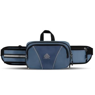 Imagem de HTZPLOO Pochete para homens e mulheres, bolsa de cintura com suporte para garrafa de água para caminhadas, viagens, passeios com cães, treino, ciclismo, Azul escuro, Pochete