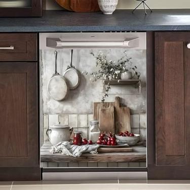 Imagem de Adesivo magnético para lava-louças, capa reutilizável para painel de geladeira e lavadora - Adesivo decorativo fácil de aparar 58 cm L x 66 cm A para eletrodomésticos (utensílios de cozinha, 58 cm x