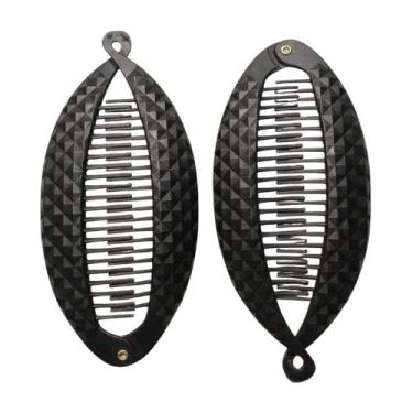 Imagem de 6 Presilhas De Cabelo Preta Banana detalhe alto relevo luxo - Genérica