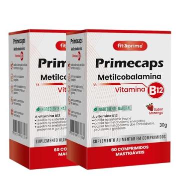 Imagem de Kit 2x Primecaps Vitamina B12 Metilcobalamina Mastigável Sabor Morango Fitoprime