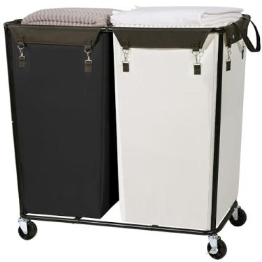 Imagem de STORAGEIDEAS Organizador de cesto de roupa 390L com rodas, cesto de roupa extra grande, carrinho de rodinhas resistente com sacos removíveis, carrinho de lavanderia para hotel e casa, bege e preto, 2
