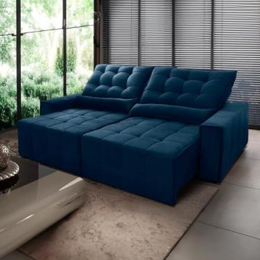 Imagem de Sofá Retrátil Reclinável Alaska 2.70m Suede Velut Azul Marinho Molas no Assento - King House