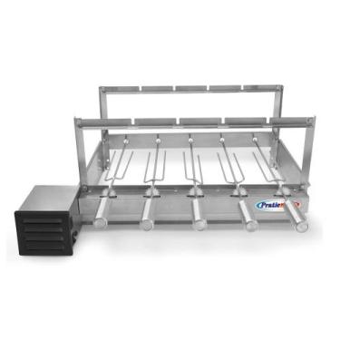 Imagem de Churrasqueira Giratória Inox Grill 5 Espetos Rotativa Gira Bivolt Moto