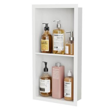 Imagem de Giklux Inserção de nicho de chuveiro de aço inoxidável de 2 camadas, 61 x 30 cm, sem necessidade de azulejo, nicho de banheiro para parede de chuveiro, prateleiras embutidas para drywall, sala de