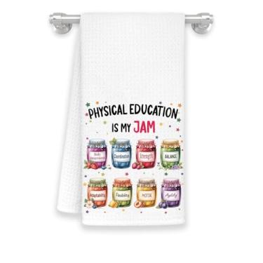Imagem de Physical Education is My Jam! Toalha de cozinha - Presentes energizantes para professores e treinadores de educação física - Tema fitness de presente - Toalhas macias e absorventes para o dia das mães