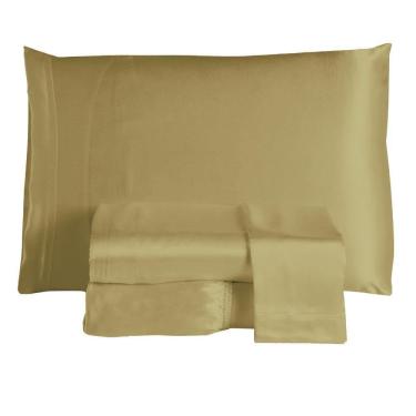 Imagem de Jogo De Lençol Sublime 4 Peças Queen 100% Poliéster Tecido Cetim Charmousse Cor:dourado