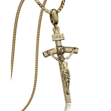 Imagem de ZENLUNANO Colar de crucifixo católico para homens e mulheres, colar de prata antiga/ouro/prata com pingente requintado de Jesus, corrente de aço inoxidável de 45 a 76 cm, presente de joia cristã, 30