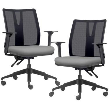 Imagem de Kit 2 Cadeiras de Escritório Giratória Diretor Flow F02 Base Preta Sin