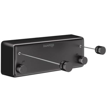 Imagem de Varal retrátil Danpoo, corda dupla de aço inoxidável resistente ajustável de 35 m, para uso interno e externo, montado na parede (preto)