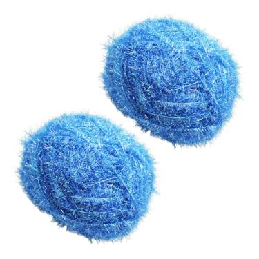 Imagem de pson 2 novelos de 82 jardas 50 g fio esfoliante brilhante, fio de crochê de poliéster colorido para tricô bricolage, panos de prato (azul lago)