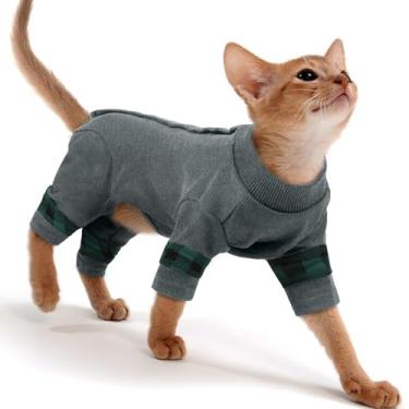 Imagem de PUMYPOREITY Roupas para gatos Sphynx, suéter elástico, camisa macia sem pelos, pijama, cinza, P