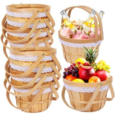 Imagem de Cesta redonda de madeira para piquenique de maçã, 25,4 cm x 16,5 cm, cesta de frutas e frutas, balde de flores de tecido para frutas e legumes, piquenique ao ar livre, acampamento, presente