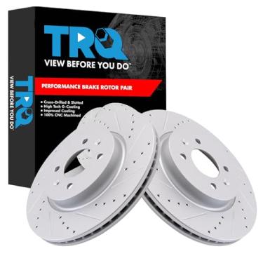 Imagem de TRQ Conjunto de rotores de freio dianteiro de desempenho premium G-Coated Slotted X Drilled Compatível com Hyundai Accent 2018-2022 2012-2020 Kia Rio