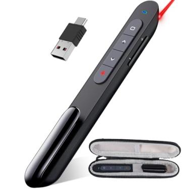 Imagem de DINOSTRIKE Clicker remoto de apresentação branca com capa, USB C Wireless Presenter Remote PowerPoint Clicker Storage