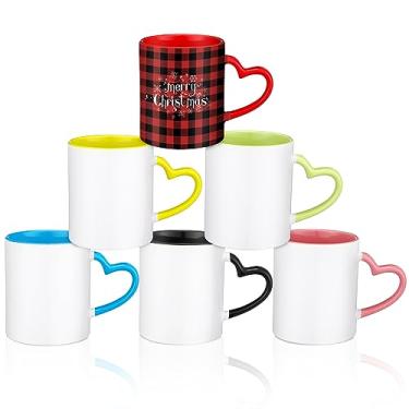 Imagem de Mifoci Pacote com 6 canecas de sublimação a granel, canecas de café de sublimação em branco de 325 ml com alça de coração xícara de café de cerâmica branca para presente de dia das mães professores