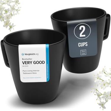 Imagem de Conjunto de 2 xícaras de café Manhattan - Grés premium para máquina de lavar louça, micro-ondas - conjunto de canecas preto fosco - xícaras de chá e café elegantes - Pure Living Louças Urban Black