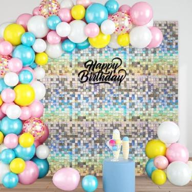 Imagem de 12 peças de fundo de parede prata brilhante, painel de fundo de foto de lantejoulas quadradas a laser, fundo de parede com glitter para aniversários, casamentos, Natal, noivados, decoração de festa de