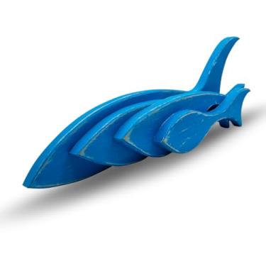 Imagem de Kit 4 Peixes Decorativos de Parede em Madeira Pintada à Mão | Cardume de Peixinhos para Sala, Quarto, Cozinha e Decoração Praia (Azul)