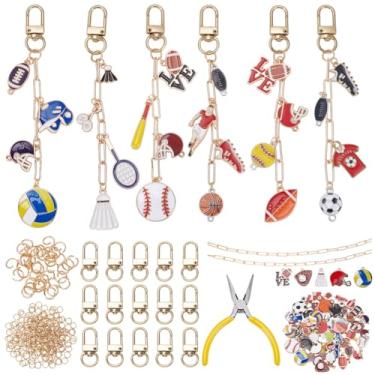 Imagem de PLIGREAT Kit de fabricação de chaveiros esportivos de 310 peças, pingentes de corrente de beisebol de vôlei, artesanato com 108 pingentes, 25 clipes de chaveiro, 2 correntes estendidas, 175 anéis