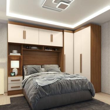 Imagem de Guarda-roupa Modulado 3 Peças 3 Portas 3 Gavetas com Maleiro Smart Plus Cinamomo/Off White