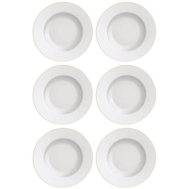 Imagem de Conjunto 6 Pratos em Porcelana para Pão Tramontina Elisa 17cm Borda Dourada Pão Jantar Almoço