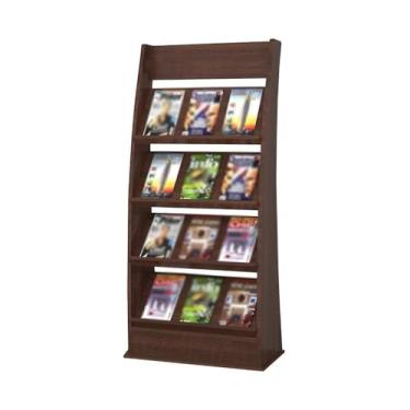 Imagem de YAYAOVP-24927 Porta-revistas de madeira para revistas, suporte para revistas, armazenamento de informações sobre o chão, armazenamento publicitário, suporte de folhetos, estante de livros (nogueira)