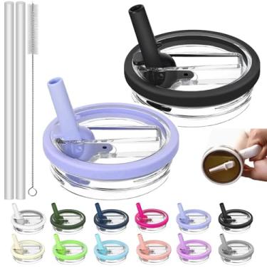 Imagem de 2 peças de tampa dobrável de canudo substituível de 1,134 g compatível com copo Stanley Cup 1,134 g, 121 combinações de cores, tampa de canudo Stanley Flip sem odor e à prova de vazamento (cinza, azul