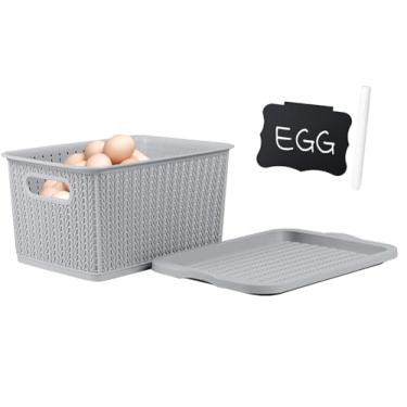 Imagem de Yomjarl Cesta de coleta de ovos, bancada com tampa para ovos frescos, cestas de ovos de galinha, armazenamento de ovos de grande capacidade, caixa de armazenamento de plástico com alça e organizador