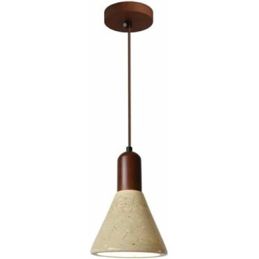 Imagem de WLHAZMWY Luminária pendente moderna minimalista luminária pendente pedra natural geométrica lâmpada pendurada vintage rústica pequena (cone)