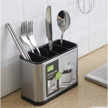 Imagem de Escorredor Porta Talheres Inox Organizador de Pia Compacto Que Não Enferruja para Cozinha