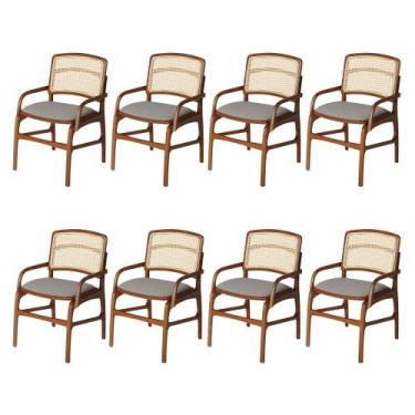 Imagem de Conjunto 8 Cadeiras de Jantar Florença em Madeira Jequitibá Terra Braç