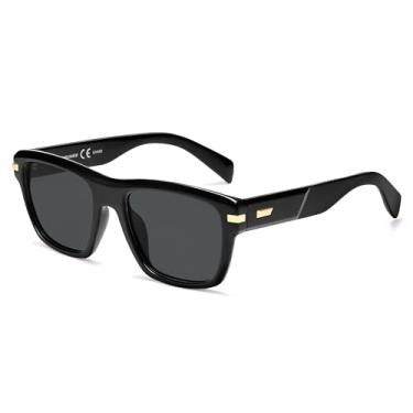 Imagem de VANLINKER Óculos de sol retrô quadrados polarizados para mulheres e homens vintage VL9860, Lente cinza polarizada C1/armação preta, M