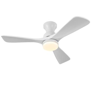Imagem de XBIBI Ventilador de teto de perfil baixo de 106 cm com luz e controle remoto, regulável, silencioso 6 velocidades motor CC ventilador de teto com montagem embutida, ventiladores de teto Hugger com
