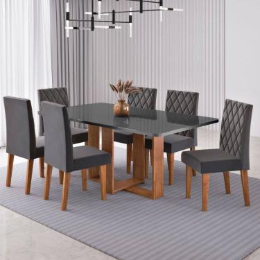 Imagem de Mesa de Jantar 6 Lugares Afrodite Marrom/Cinza/Veludo Cinza - Viero Móveis