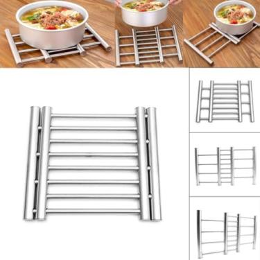 Imagem de Descanso Apoio Panela Aço Inox Retrátil Extensível Suporte Prata Liso