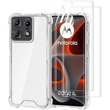 Imagem de USTIYA Kit Capa Película Protetora de Tela para Motorola MOTO Edge 50 Pro Case Acrílico + TPU Rígido Capinha, Protetora de Vidro Cover Anti-Amarelo Traseira Carcasa