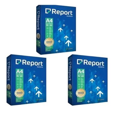 Imagem de Papel Sulfite A4 Report, Kit 3 Resmas, 500 Folhas Cada, Branco, 75g/m², 21 x 29,7 cm
