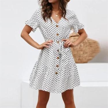 Imagem de Vestido Mini Boho De Verão Com Estampa De Poá Para Mulheres, Decote Em