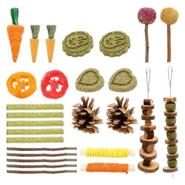 Imagem de FALESOUL 27 peças de brinquedos para mastigar coelhos, brinquedos naturais para mastigar coelhos, hamster/porquinho-da-índia, pequenos animais de estimação, cuidados com os dentes, exercícios molares
