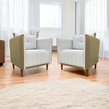 Imagem de Kit 2 Poltronas Decorativa Luxo Para Sala Escritório Recepção Aviv Corino e Linho Premium