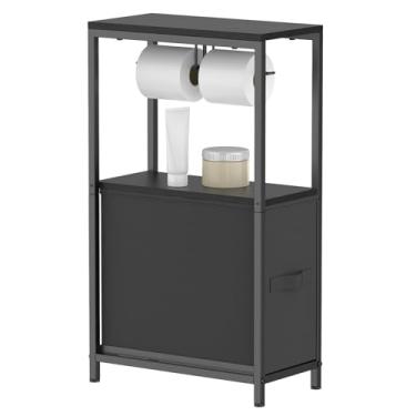 Imagem de Armário de armazenamento de papel higiênico com prateleira, armário de armazenamento de banheiro pequeno com gaveta, suporte de papel higiênico para pequenos espaços, suporte de rolo independente para