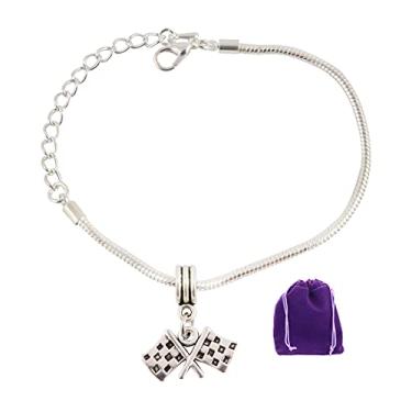 Imagem de Emerald Park Jewelry Pulseira de corrida - pingentes de bandeira quadriculada e material de aço inoxidável para fãs de nascar e motocross. O kit de presente de corrida perfeito com chaveiro de carro