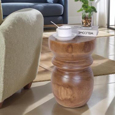 Imagem de Mesa de toco de árvore feita à mão 40 cm H pequeno banco de madeira Paulownia maciça/mesa lateral, decoração rústica exclusiva de casa de fazenda, ideal para pátio, varanda, quarto